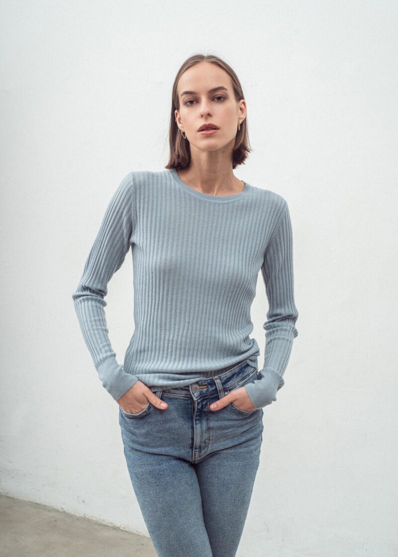 Aleger Cashmere Blend New Wide Rib Crew Neck Knit N.311 Chalk Blue - Image 2