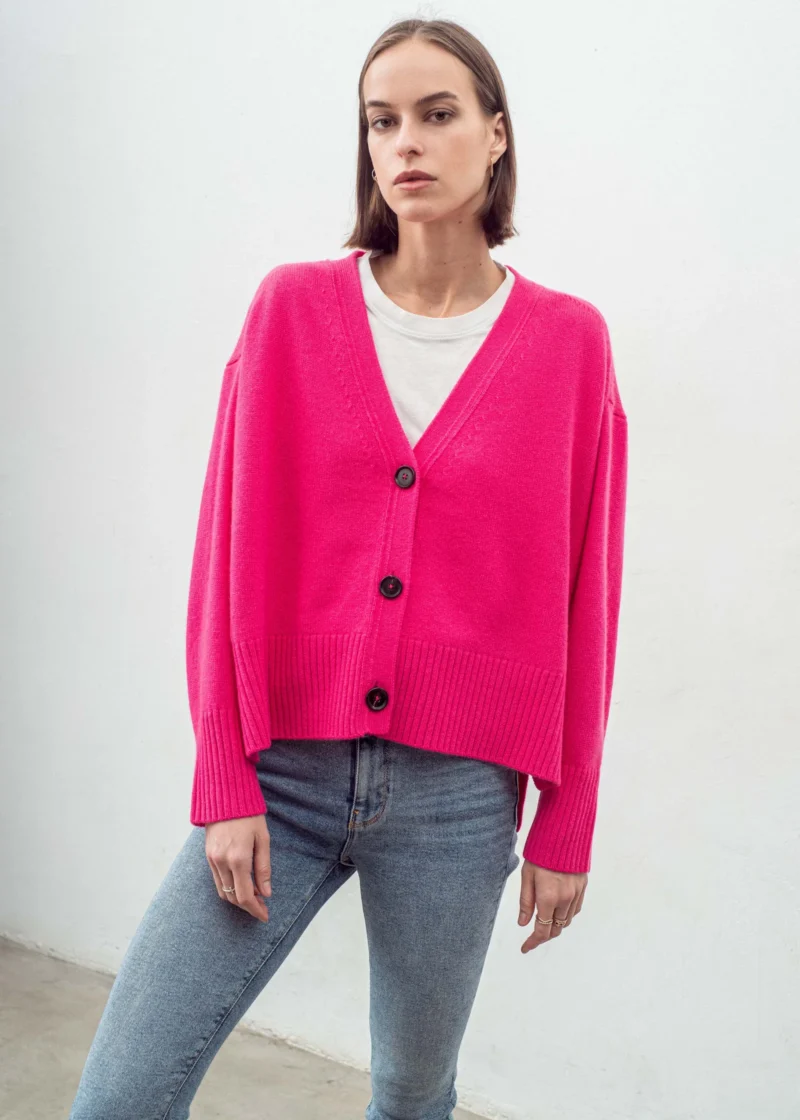 Aleger Cashmere Blend Hi Low Oversized Cardigan N.99 Pink Flash - Image 3