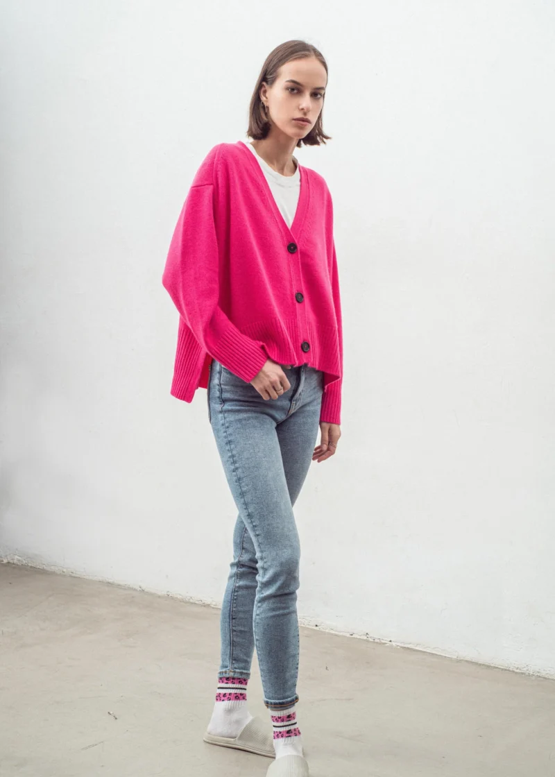 Aleger Cashmere Blend Hi Low Oversized Cardigan N.99 Pink Flash - Image 4