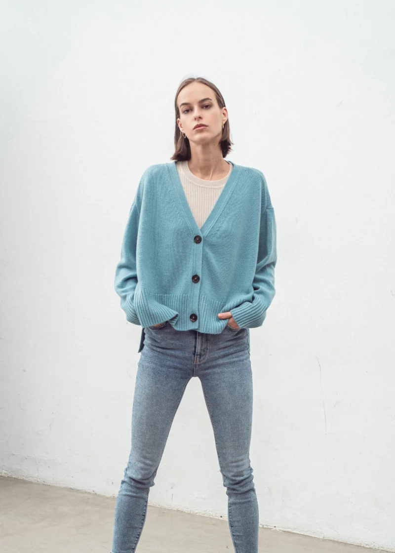 Aleger Cashmere Blend Hi Low Oversized Cardigan N.99 Sicily Blue - Image 3