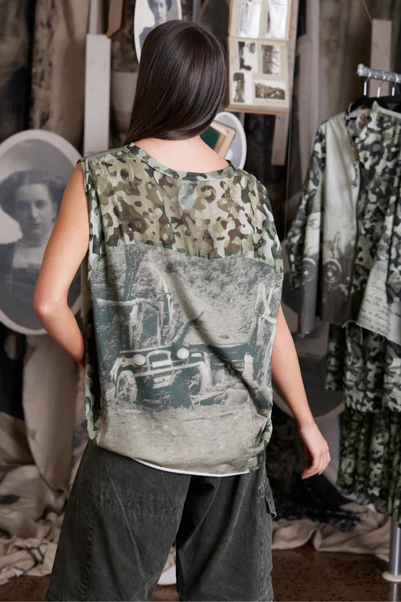 Circular by Maud Dainty Silk Jersey Top Car Camo Print - Image 7