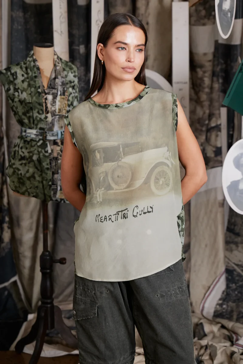 Circular by Maud Dainty Silk Jersey Top Car Camo Print - Image 2