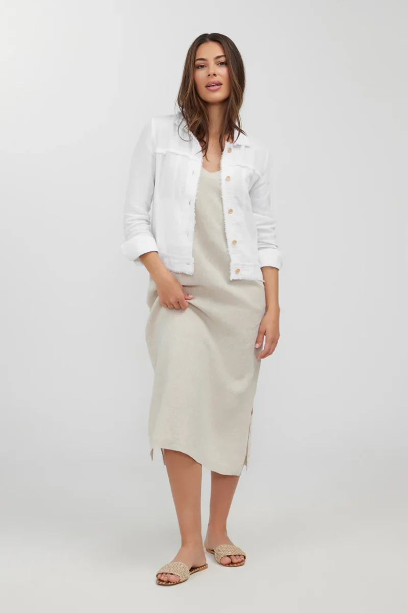 HS24215 BELLA LINEN JACKET WHITE HS24206 AMALIA DRESS NATURAL 2