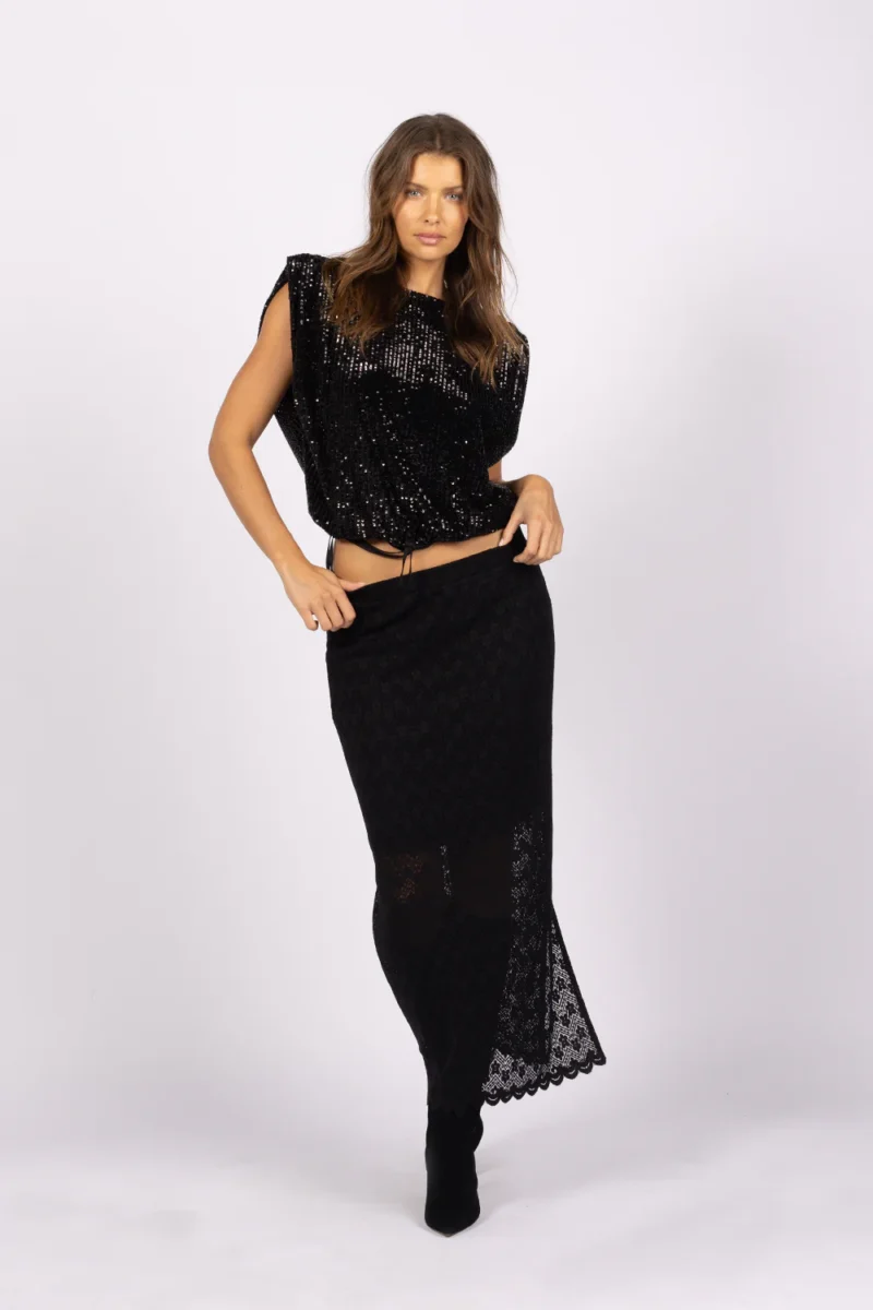 Joey The Label Chevron Floral Lace Skirt Black - Image 5