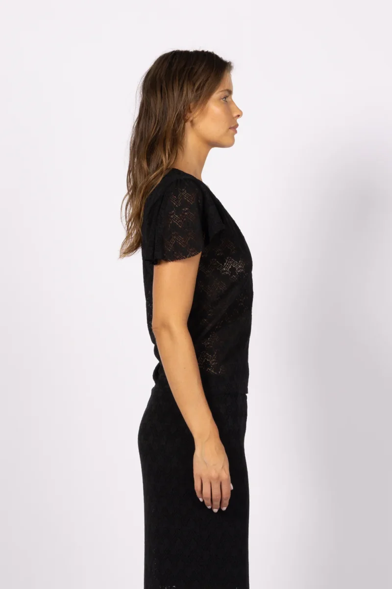 Joey The Label Chevron Floral Lace Top Black - Image 3