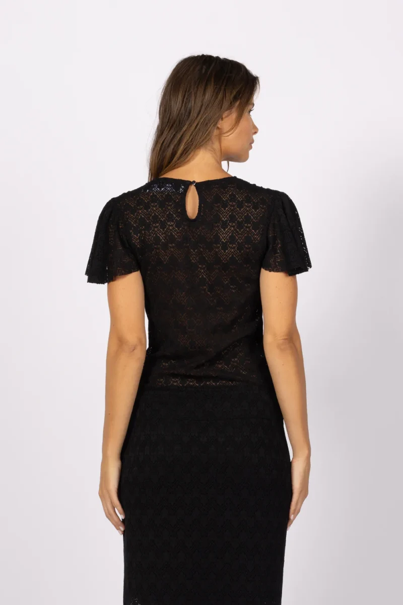 Joey The Label Chevron Floral Lace Top Black - Image 4