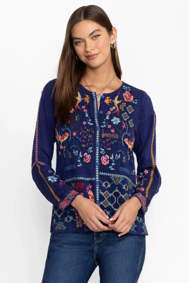 Johnny Was Catina Blouse Primavera Beacon Blue - Image 2