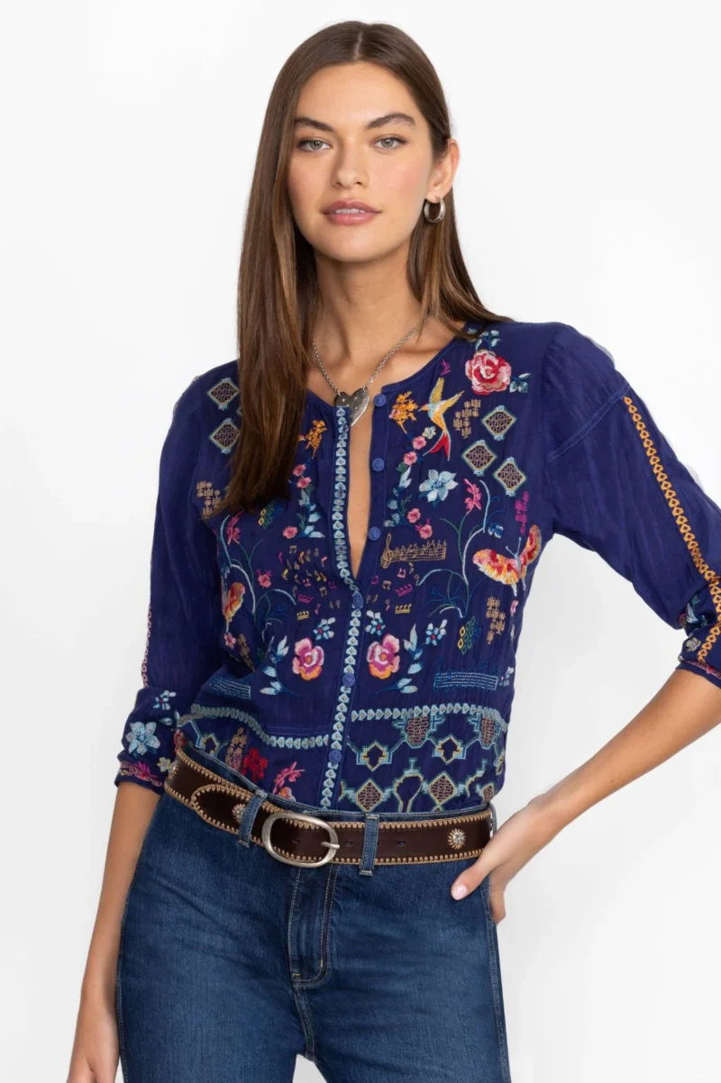 Johnny Was Catina Blouse Primavera Beacon Blue