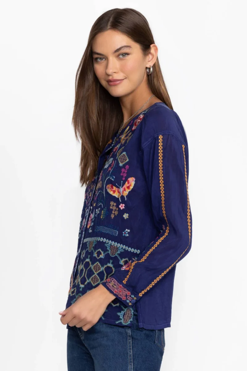 Johnny Was Catina Blouse Primavera Beacon Blue - Image 3