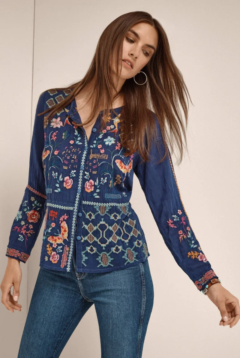 Johnny Was Catina Blouse Primavera Beacon Blue - Image 5