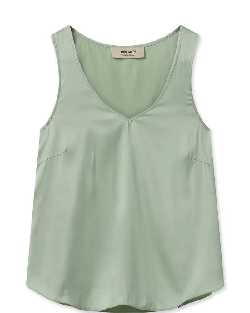 Mos Mosh Astrid V-Neck Silk Tank Top Smoke Green - Image 2